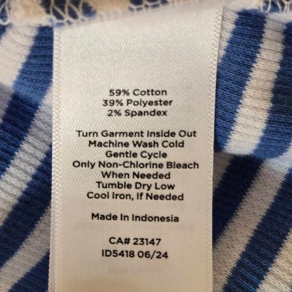 T By Talbots Womens Striped Cotton Blend Ribbed Knit Tee Blue White Small - Picture 8 of 10